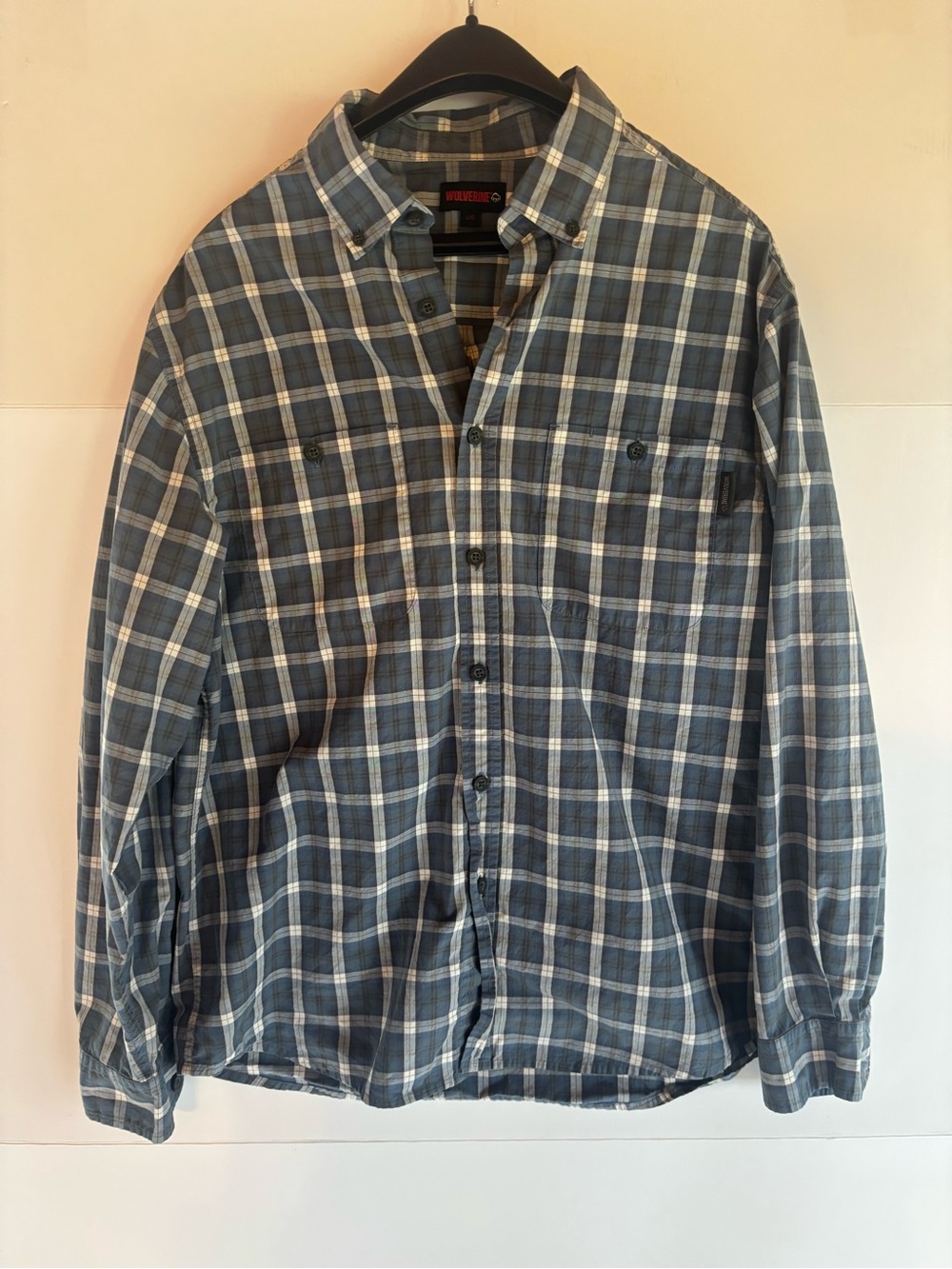 Wolverine Men's L Blue/White Plaid Woven Long Sleeve Button-Up Shirt